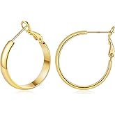 Gacimy 14K Gold Plated Hoop Earrings for Women, 14k Real Gold Plated with 925 Sterling Silver Post, Hypoallergenic Lightweight Thick Hoops Earrings for Women Trendy