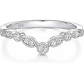 HAULTENG Moissanite Curved Wedding Bands For Women D Color VVS1 Clarity Stackable Rings 925 Sterling Silver Sz 5-10