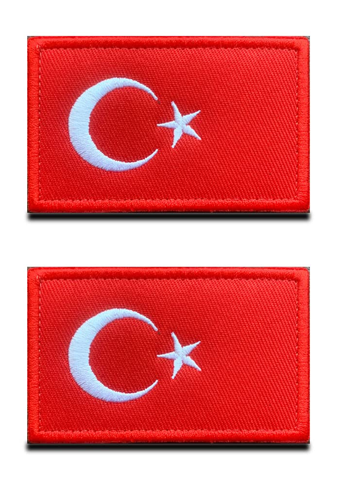 Zcketo 2 PCS Republic of Türkiye Patch Hook and Loop Embroidered Turkey Turkish Flag National Emblem Patch for Football Billiards Clothes Jersey Backpack Caps Travel Tactical — image 1