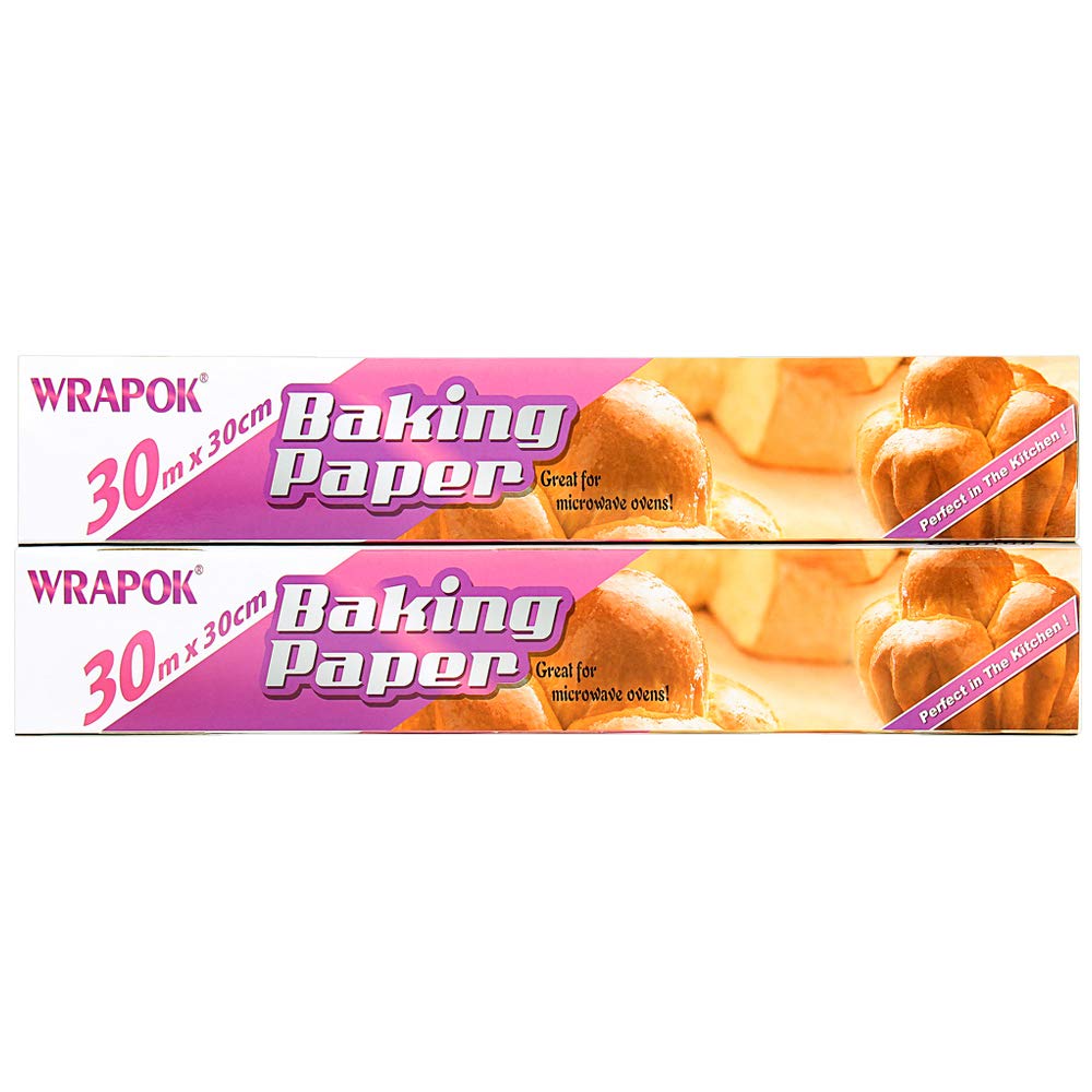 WRAPOK 2 x Baking Parchment Paper Roll Greaseproof Cooking Sheets White Non-Stick Pre-Cut Liners for Kitchen Home, 30 cm x 60 m