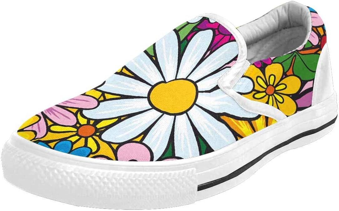 INTERESTPRINT Colorful Floral Women's Flat Canvas Walking