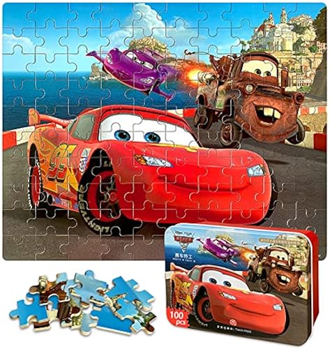 NEILDEN Disney Cars Puzzles in a Metal Box 100 Piece Jigsaw Puzzles for ...