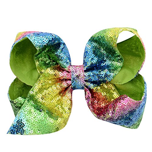 6 Pcs 8 Inch Large Colorued Stitching Glitter Sequin Hairpin Girls Bows Clip Hair Bows … (812)