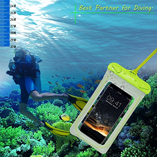 Waterproof Phone Pouch, Obacle Universal Waterproof Phone Case Dry Bag With Landyard Trasnsparent Clear TPU Friendly Touch Screen Luminous Strap for Cell Phone, iPhone Up to 6 Inch Blue Green 2 Pack