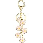 Initial Flower Keychain, Cute letter Key Chains, A-Z Key Chain Charm, Keychain Accessories for Women Purse Bag
