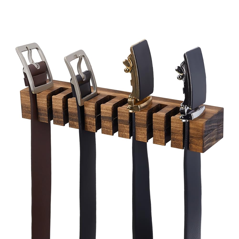 Photo 1 of *MINOR DAMAGE - USED*
PH PandaHall Belt Organizer, Wooden Belt Holder Wall Mounted Belts Hanger with Slots Space Saving Storage for 10 Belts, Home Bedroom Closet Retail Shop, Camel, 1pc, 10.7x1.5x2.4inch