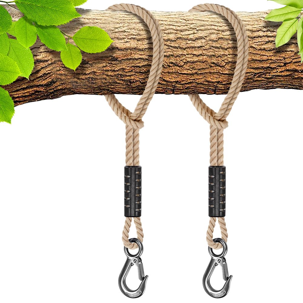 BeneLabel 2pcs Tree Swing Rope, 50cm Hammock Strap Hanging Kit Beam Polyester Extension String (400lbs) with Hook for Hammock Chair Playground Set, up to 2500lbs, 10mm Diameter, Off-White