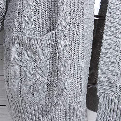 Clearance Sale! Pervobs Womens Knitted Cardigan Loose Solid Open Front Long Sleeve Pocket Sweater Coat Tops Blouse(XL, Gray) - Thumbnail 3