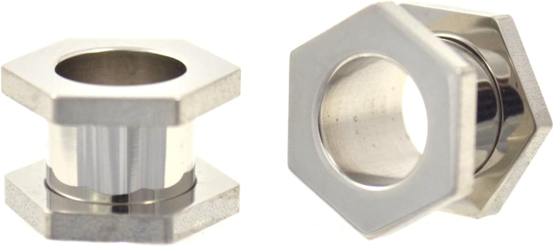 Amazon ペア 2 スクリューオン 六角形 トップ ボトム イヤートンネル プラグ ステンレススチール ゲージ 1 2インチ 12mm メンズ 通販