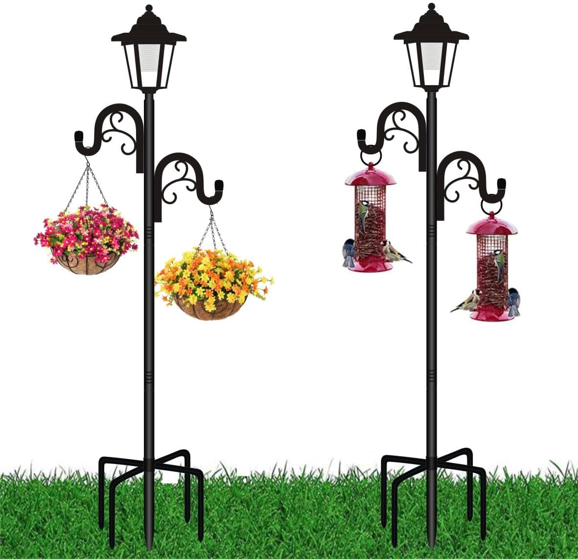 Outdoor Shepherd's Hooks - XKMHWJ 2 Pack Garden Shepherds Hooks with Solar Light, Bird Feeder Pole Garden Flag Pole Lawn Yard Flag Holder Stake for Outside Solar Light Hanger Baskets Holder Stand Wedding Decor (51inch-B)