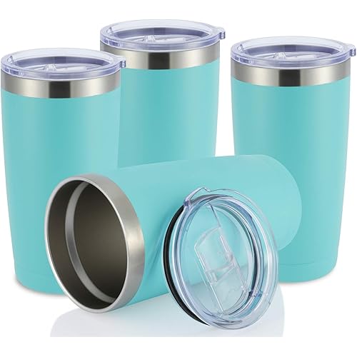 JEAREY 20oz Stainless Steel Tumbler with Lid Double Wall Vacuum Insulated Coffee Travel Mug (4 Pack, Mint)