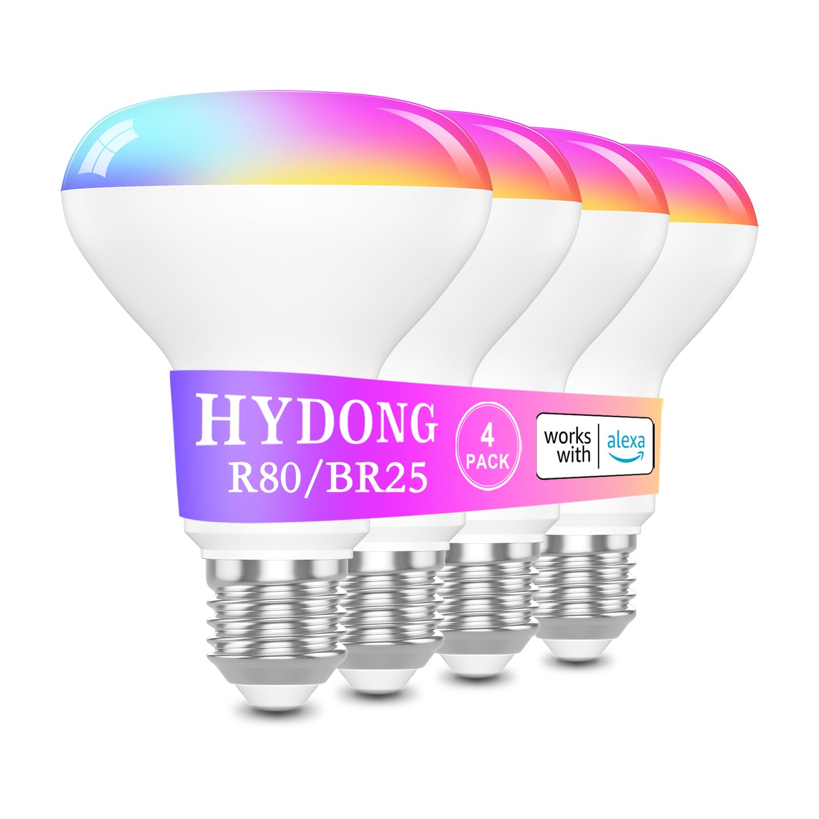 Photo 1 of HYDONG Smart RGB Bulb,BR25/R80,Smart Bulbs Compatible with Alexa,Color Changing LED WiFi Bulb 12W,2.4Ghz WiFi Only.E26/E27Base,4Packs