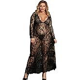 ohyeah Plus Size Long Gown Lingerie Floral Lace Nightgown Lace Maxi Maternity Dress Big Size Long Sleeve Chemise