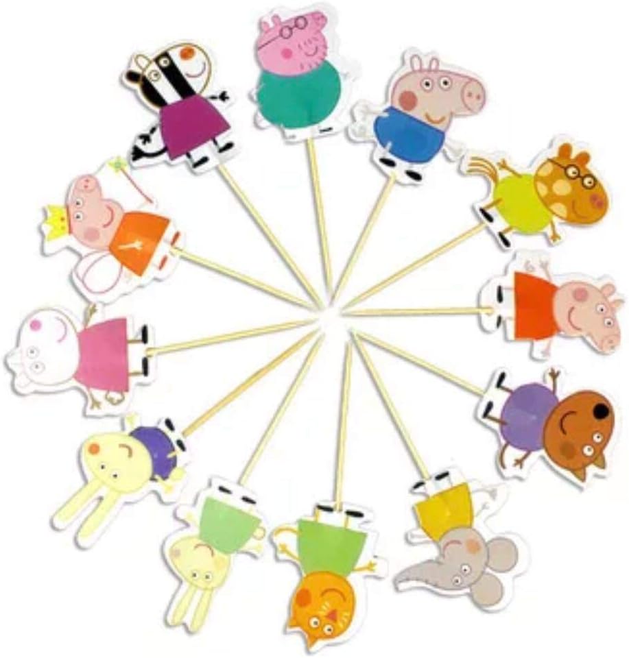 12 x Cartoon Pig Cake Picks Cupcake Toppers Flags Kids Birthday Party Non Edible