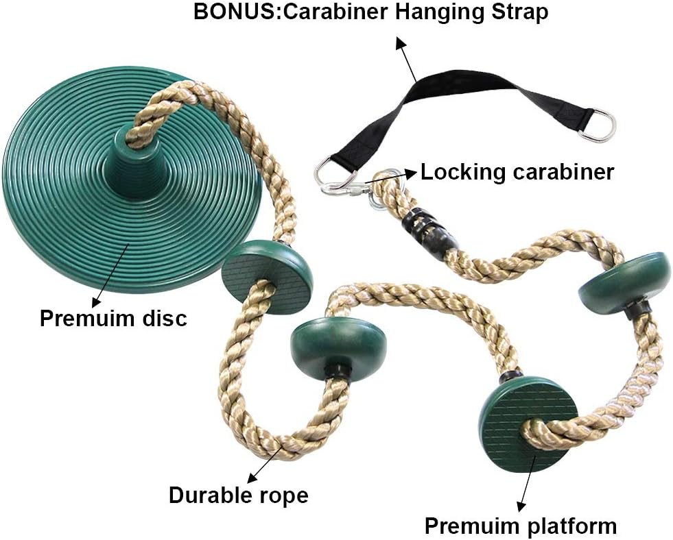 Juegoal Climbing Rope Swing with Platform and Disc Swing Set Rope Ladder for Kids Outdoor Tree Backyard Playground Swing: Toys & Games