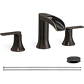 HOIGY Oil Rubbed Bronze Bathroom Sink Faucet Widespread, 8 Inch Waterfall Faucet Bathroom 3 Hole with Pop-up Drain and cUPC Supply Lines, 2 Handles for Vanity, Restroom, Farmhouse, Brass Material