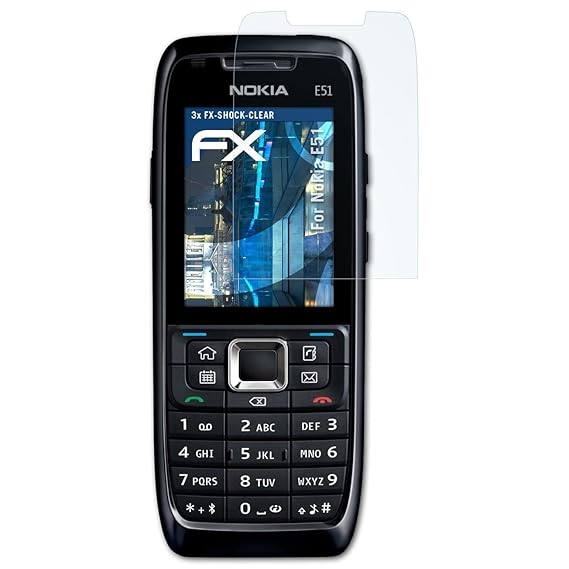 atFolix Schutzfolie kompatibel mit Nokia E51 Panzerfolie, ultraklare und stoßdämpfende FX Folie (3X)