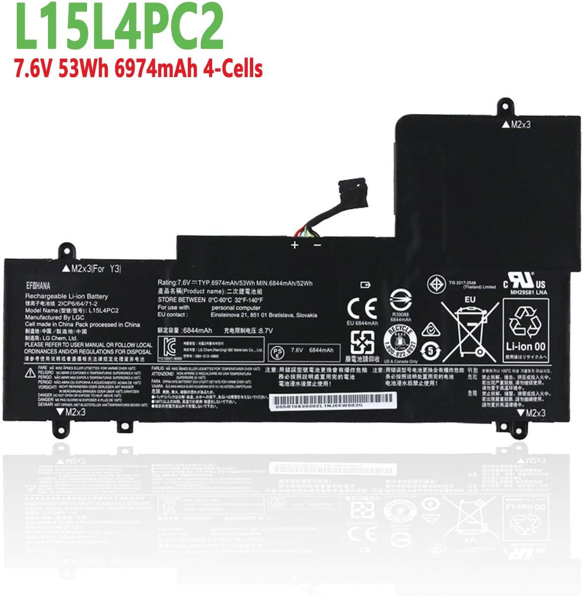 efohana L15L4PC2 Laptop Battery Replacement for Lenovo Ideapad Yoga 710 710-14IKB 710-14ISK 710-15IKB 710-15ISK Series Notebook L15M4PC2 7.6V 53Wh 6974mAh 4-Cells