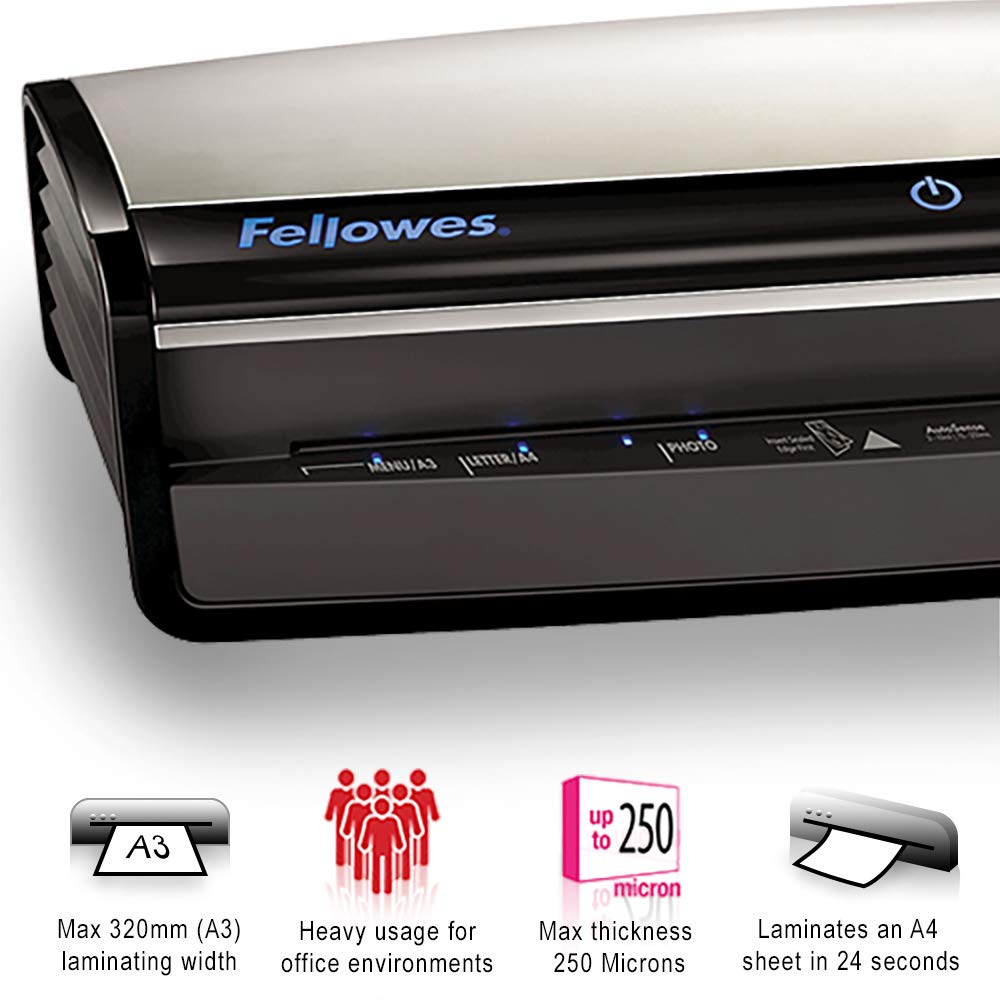 Fellowes 5733501 Jupiter 2 A3 Office Laminator, 80-250 Micron, Rapid 1  Minute Warm Up Time, Including 10 Free Pouches: Amazon.co.uk: Office  Products