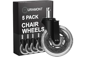 DURAMONT Office Chair Wheels - Set of 5 Rollerblade-Style Casters, Smooth & Quiet Rolling, Protects Hardwood Floors & Carpets, Universal Fit, Durable and Long-Lasting - Grey