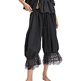 KOSUSANILL Women Long Bloomer Pants Lace Trim Ruffle Pantaloons Cropped Lounge Pajama Bottoms Y2K Capri Pettipants