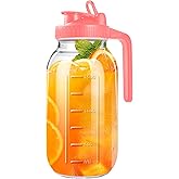 64oz Glass Pitcher with Lid, 2 Quart Mason Jar Pitchers with Lid and Spout, Wide Mouth Breast Milk Pitcher Glass Jug Sun Tea Pitchers, Cold Brew Coffee pitcher, Fridge Container for Water, Juice, Tea