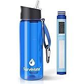 Survimate 5-Stage 0.01μm Ultra-Filtration Filtered Water Bottle, BPA-Free Material, NSF/ANSI 42&372 Certified, Portable Water Filter Bottle for Survival, Camping, Hiking, and Emergency Use