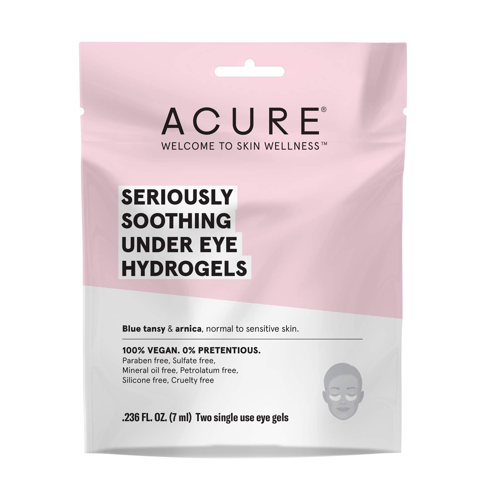Acure Seriously Soothing Under Eye Hydrogels | 100% Vegan | For Dry to Sensitive Skin |Blue Tansy & Arnica - Soothes & Minimizes Dark Circles | Two Single Use | 1 Count
