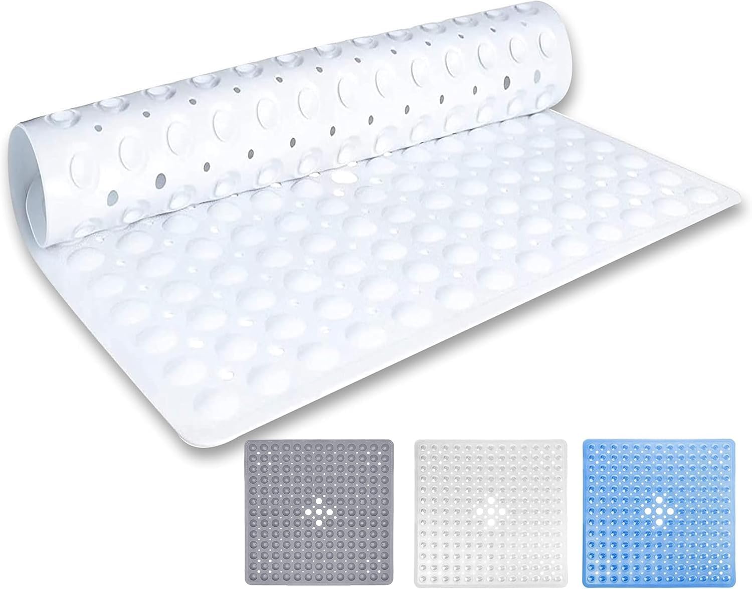 Ameha Square Shower Bath Mat Non Slip Anti Mould - White 53x53cm Bathroom Mats with Strong Suction Cups Grip and Drain Holes Shower Mats Machine Washable Bath Mats