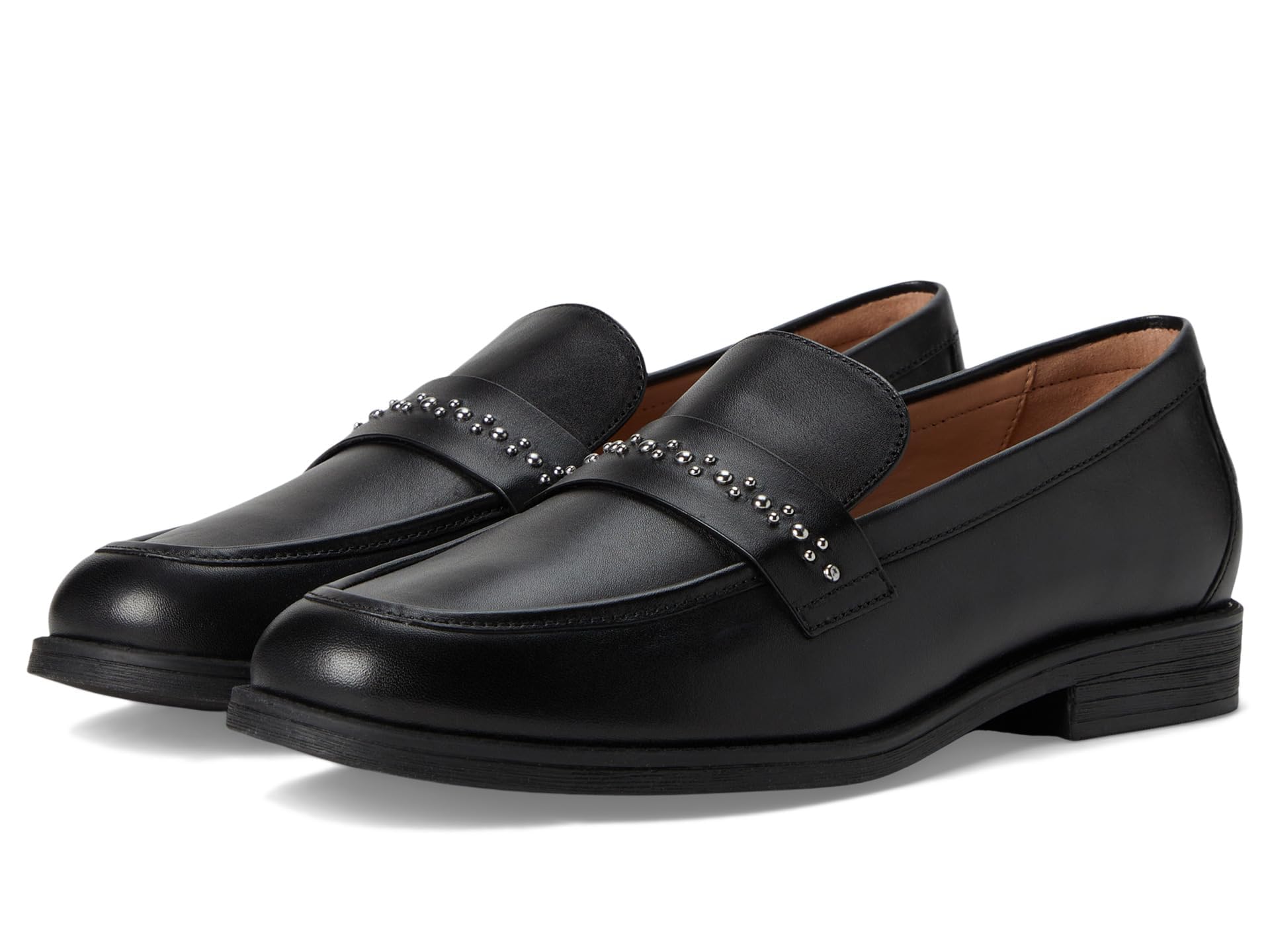 Cole Haan Women’s Stassi Embellished Loafer, Black Leather/Silver Studs, 6