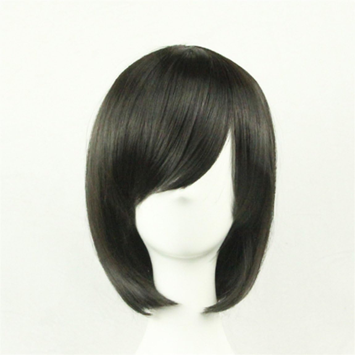 Chiguo Short Wigs Cosplay Hair Wig Hairpieces for Women and Girls Cosplay, Festival, Rock Music Festival, Halloween, Costume Party Fancy Dress + Free Wig Cap and Hairpin (Black)