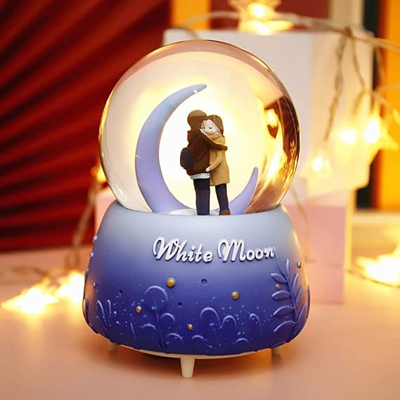 YONGYAN Moon Hug Couple Musical Snow Globes for Girlfriend Water Globe