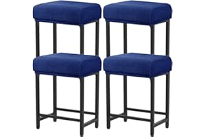 Levoberg Bar Stool Cover Rectangle Stretch Counter Height Barstool Slipcovers Rectangular Vanity Stool Cover Kitchen Counter Saddle Seat Cover for Wooden Metal Bench Set of 4 Navy