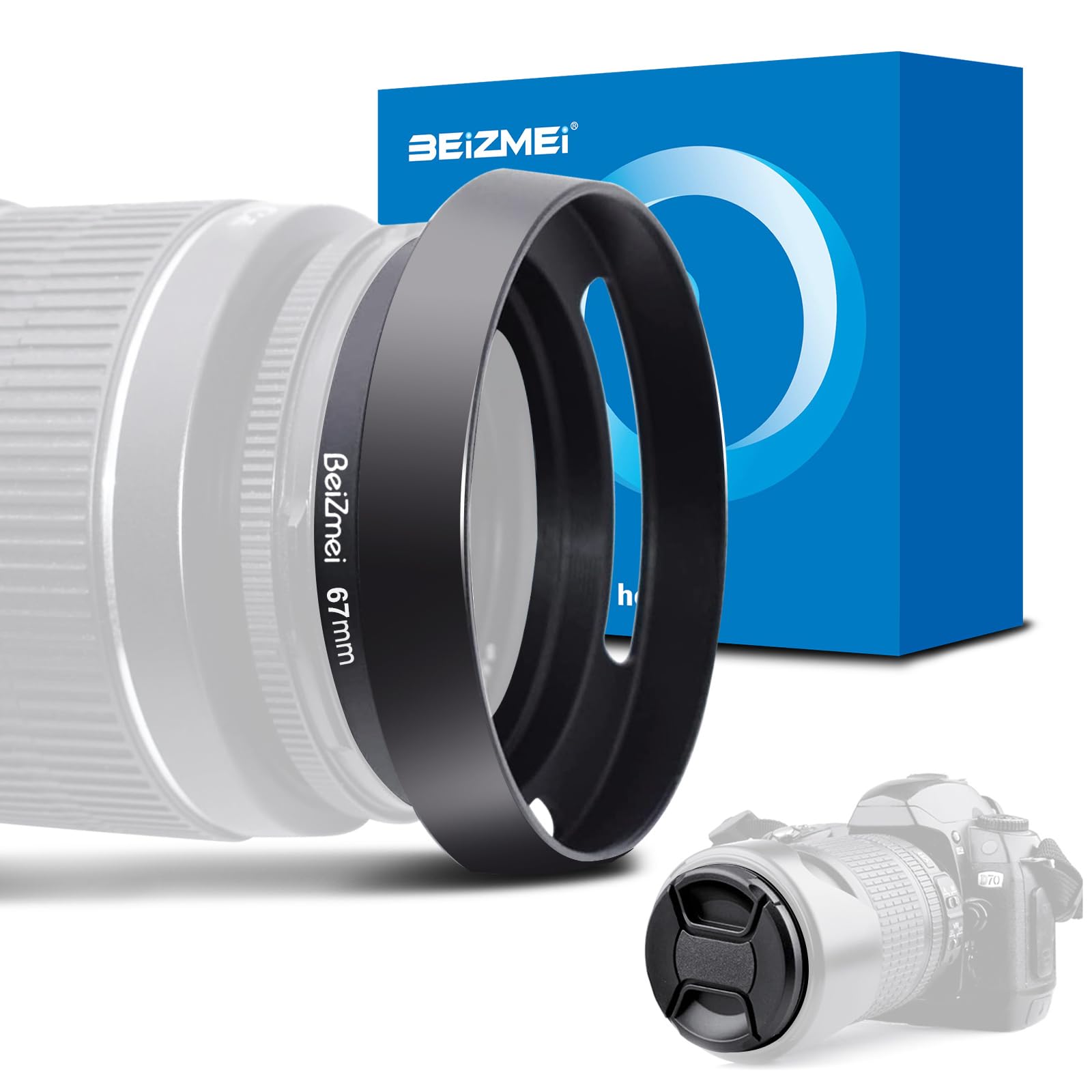 67mm Camera Lens Hood Compatiable All Brands Ø Lenses with 67mm Filter Thread,Made of CNC.Give away 67mm Lens Cap