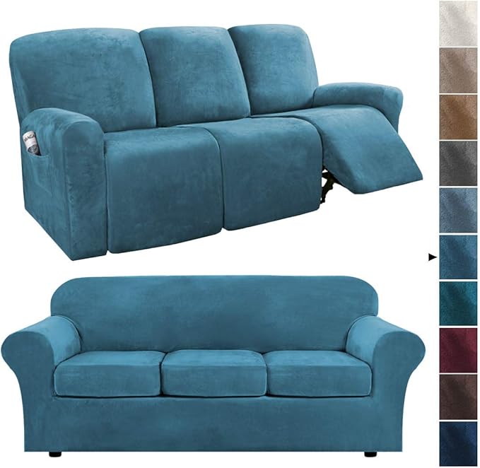 Velvet Plush 4 Piece High Stretch Sofa Slipcover Bundle 8