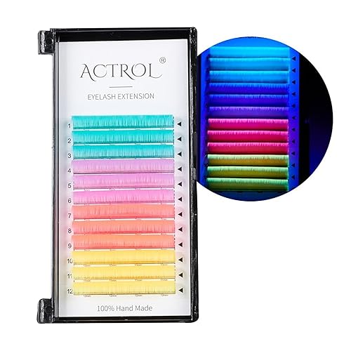 BeauFairy Colored Eyelash Extensions Kit, Individual Lashes 16mm Mixed Length, Luminescence Fluorescence 0.0.7D Curl Wispy Clusters Lashes, Reusable DIY Lash Extensions for Women Girls, 006
