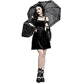 GothDark Womens Black Lace Velvet Gothic Dress Bell Sleeve Sexy Cosplay Halloween Vintage Romatic Dresses