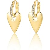 14K Gold Plated Huggie with Dangle, Hypoallergenic Heart Drop Earrings for Women, Gift for Mom Wife Her by Febsky
