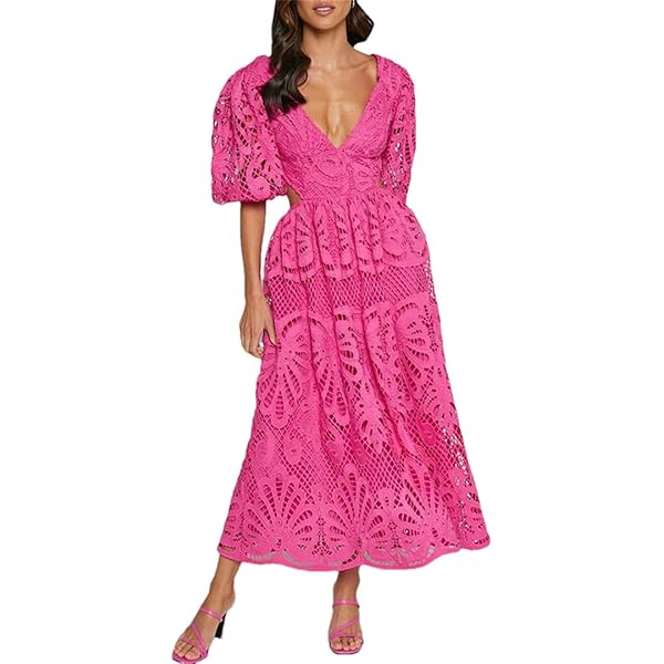 Lilly Pulitzer Amrita Midi Shirtdress Pink Isle Swirly Fern Scalloped Eyelet  8 at Amazon Women's Clothing store