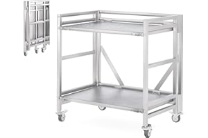 CHINCO STAR 2 Shelf Rolling Cart with Wheels, 660lbs Capacity Collapsible Steel Rolling Utility Cart, Heavy-Duty Foldable Workbench, Metal Rolling Storage Cart with Handle for Groceries, Warehouse (36" Lx26 W)