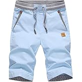 Big Boy's Casual Shorts Summer Cotton Classic Fit Drawstring Elastic Waist Beach Shorts with Pockets