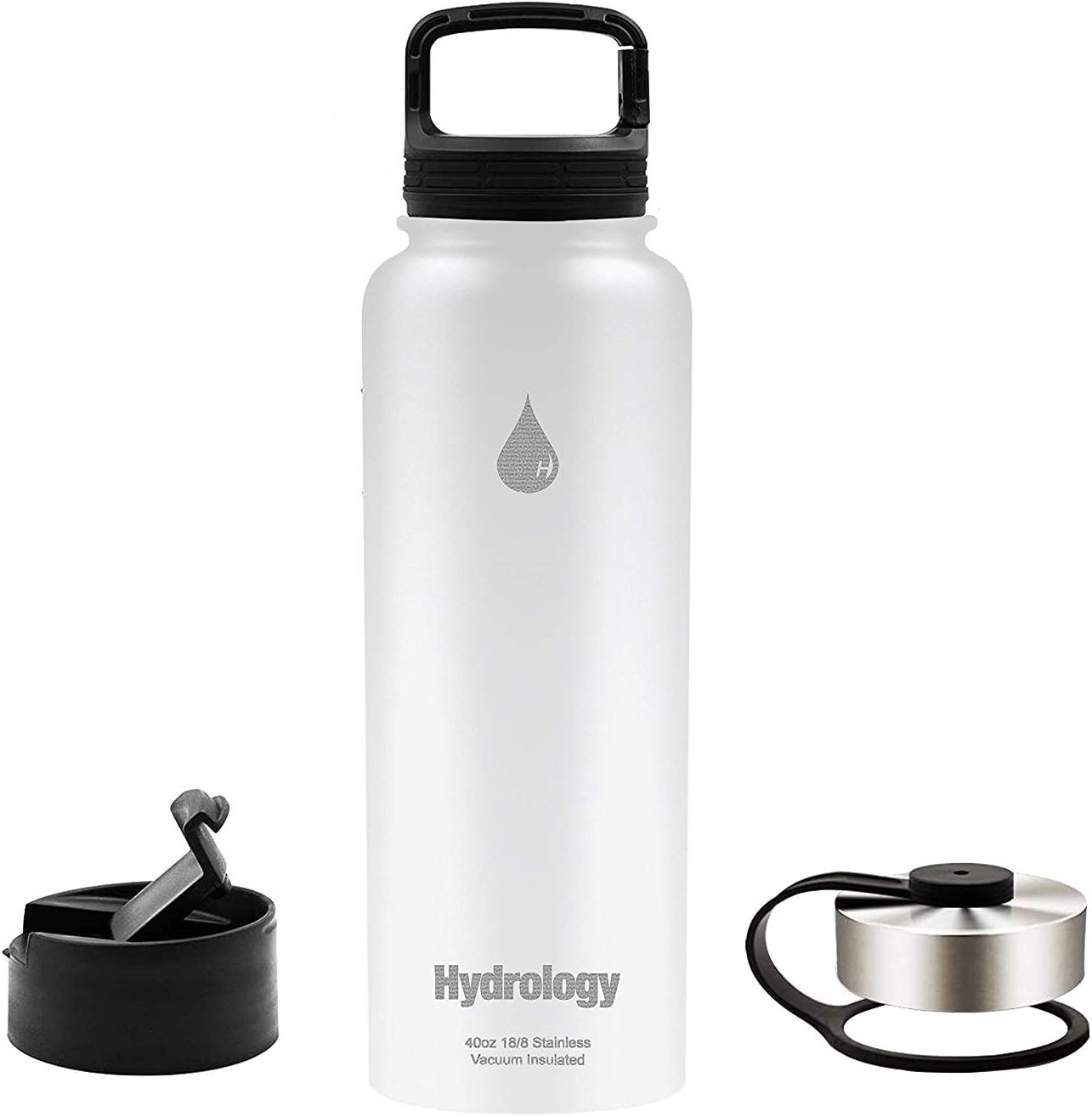 Hydrology Sports Water Bottle - 40 oz with 3 LIDS Double, Snow White, Size 40 oz