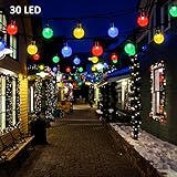 Vmanoo Christmas Solar Powered Globe Lights,30 LED (19.7ft) Globe Ball Fairy String Light for Outdoor, Xmas Tree, Garden, Patio, Home, Lawn, Holiday, Wedding Decor, Party (Multi-color)