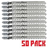 50Pack T101B T-Shank Contractor Jig saw Blades - 4 Inch 10 TPI Jigsaw Blades Set- Made for High Speed Carbon Steel, Clean and Precise Straight Cutting Wood Boards PVC Plastic