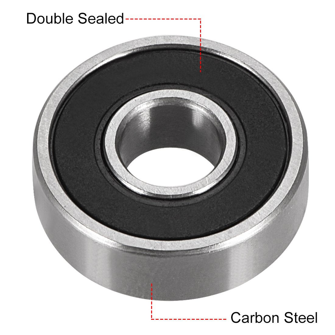 sourcing map 607-2RS Deep Groove Ball Bearing Double Sealed 180017 7mm x 19mm x 6mm High Carbon Steel Z1 Bearings (Pack of 4) - Image 3