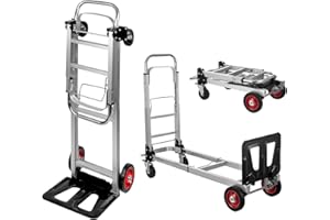 Leomru 2 in 1 Aluminium Hand Truck Dolly 450lbs Capacity, Heavy Duty Convertible Hand Truck W/Pneumatic Wheels, Foldable Dolly Cart Collapsible Dolly for Moving with Retractable Handle
