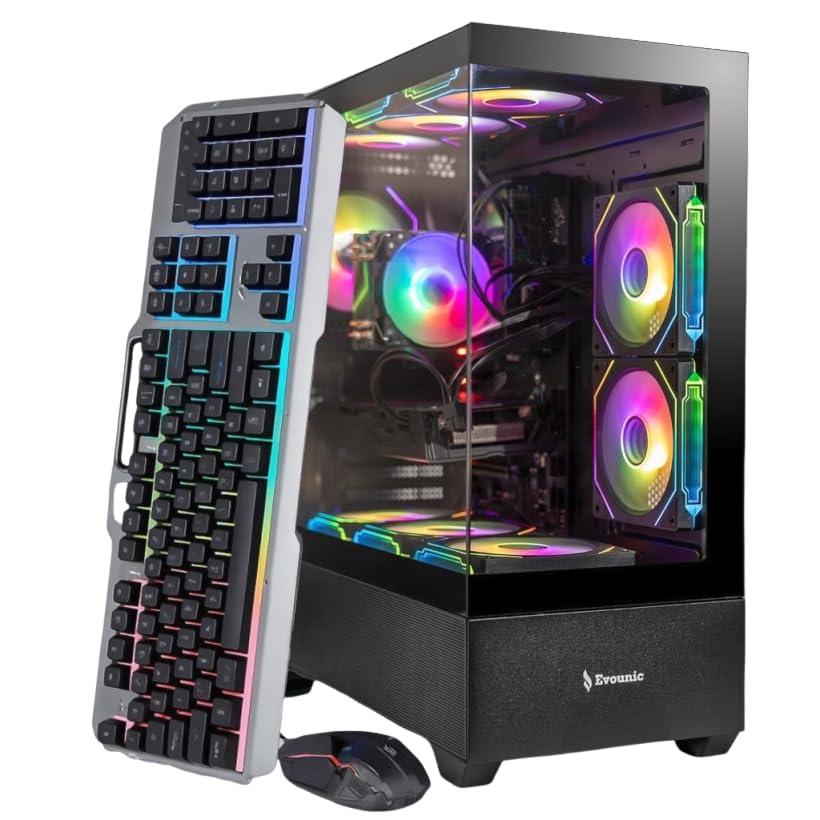 Evounic High-Performance Gaming PC Computer Desktop – Ryzen 7 5800X up to 4.7GHz, GeForce RTX 5060 GDDR6, 16GB DDR4 RAM, 1TB SSD, WiFi 6 & Bluetooth 5.4, Windows 11, 9× ARGB Fans, High FPS Gaming