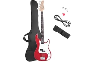 Glarry Electric Bass Guitar Full Size 4 String Rosewood Basswood Fire Style Exquisite Burning Bass (Red)