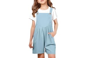 Haloumoning Girls Overall Shorts Kids Summer Casual Adjustable Strap Rompers with Pockets 5-14 Years