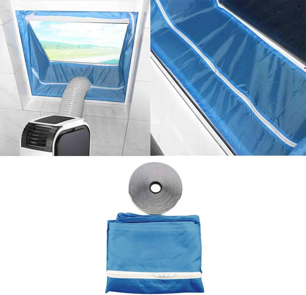 XLGX 400CM Universal Window Seal for Portable Air Conditioner And Tumble Dryer Works with Every Mobile Air Conditioning Unit Easy to Install Air Exchange Guards With Zip and Hook Tape (Blue 1PCS)